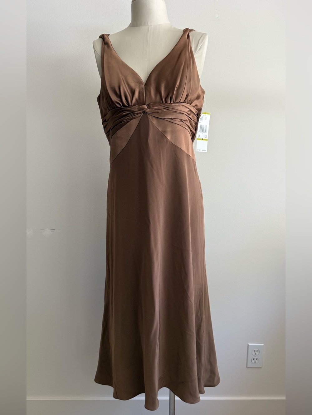 Anne Klein Chocolate Brown V-Neck Midi Dress